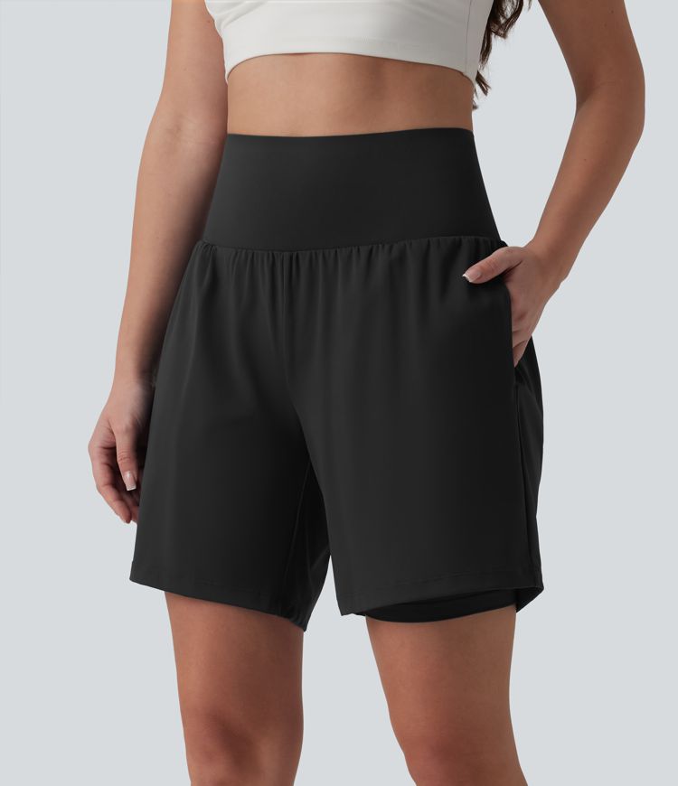 SoftlyZero™ Airy Short yoga 2-en-1 gainant taille très haute toucher frais 17,5 cm avec poches