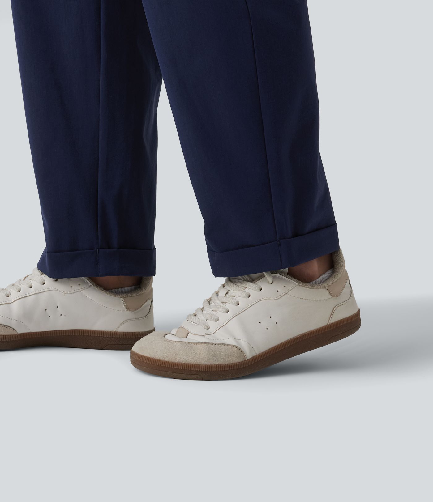 Mid Rise Pleated Rolled Hem 7/8 Stretchy Poplin Casual Tapered Pants with Pockets