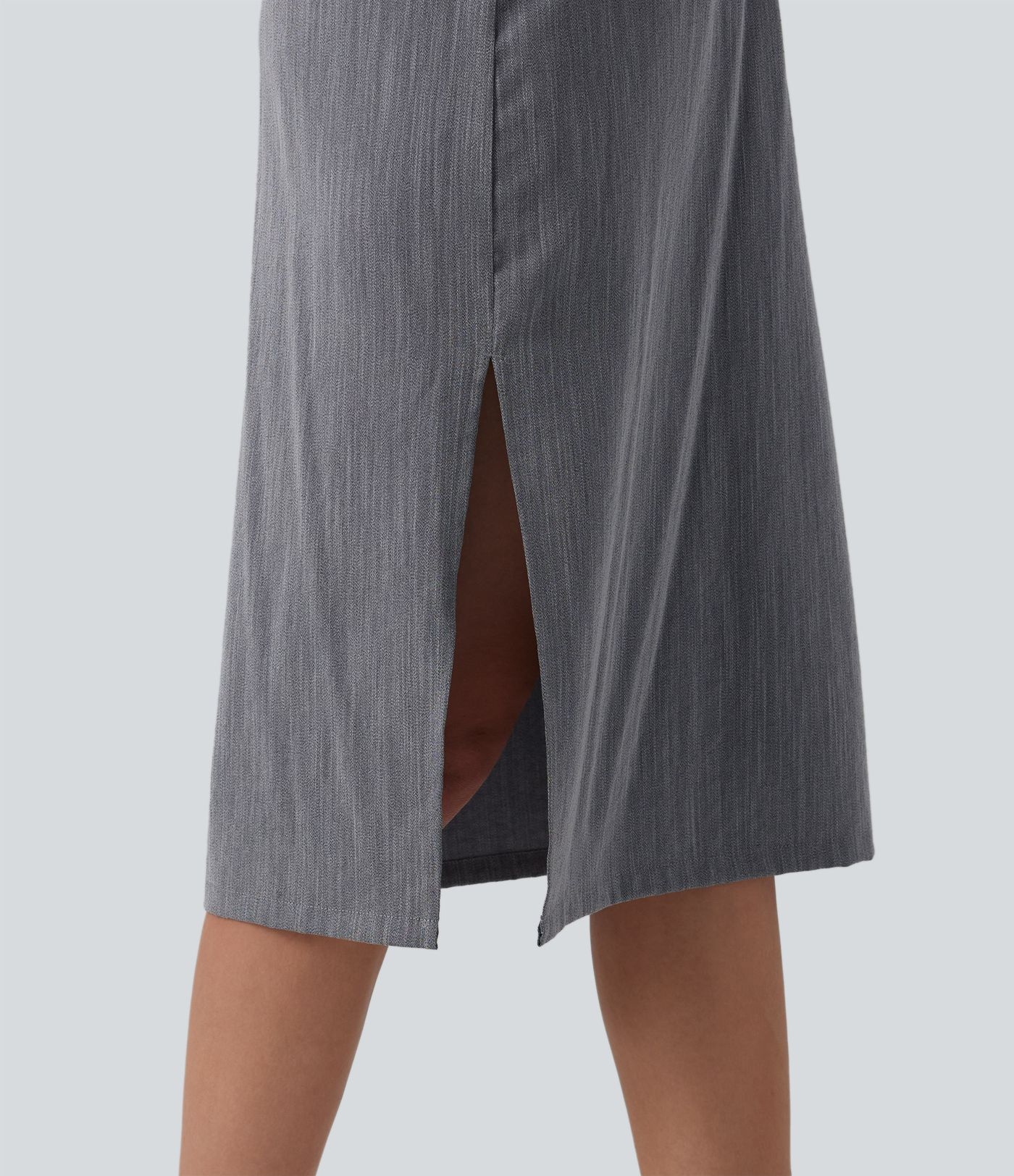 Short Sleeve 2-Piece Midi Work Linen-Feel Shirt Dress