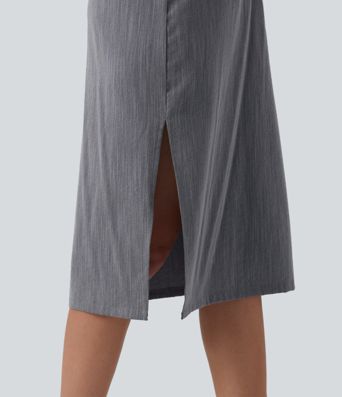 Short Sleeve 2-Piece Midi Work Linen-Feel Shirt Dress