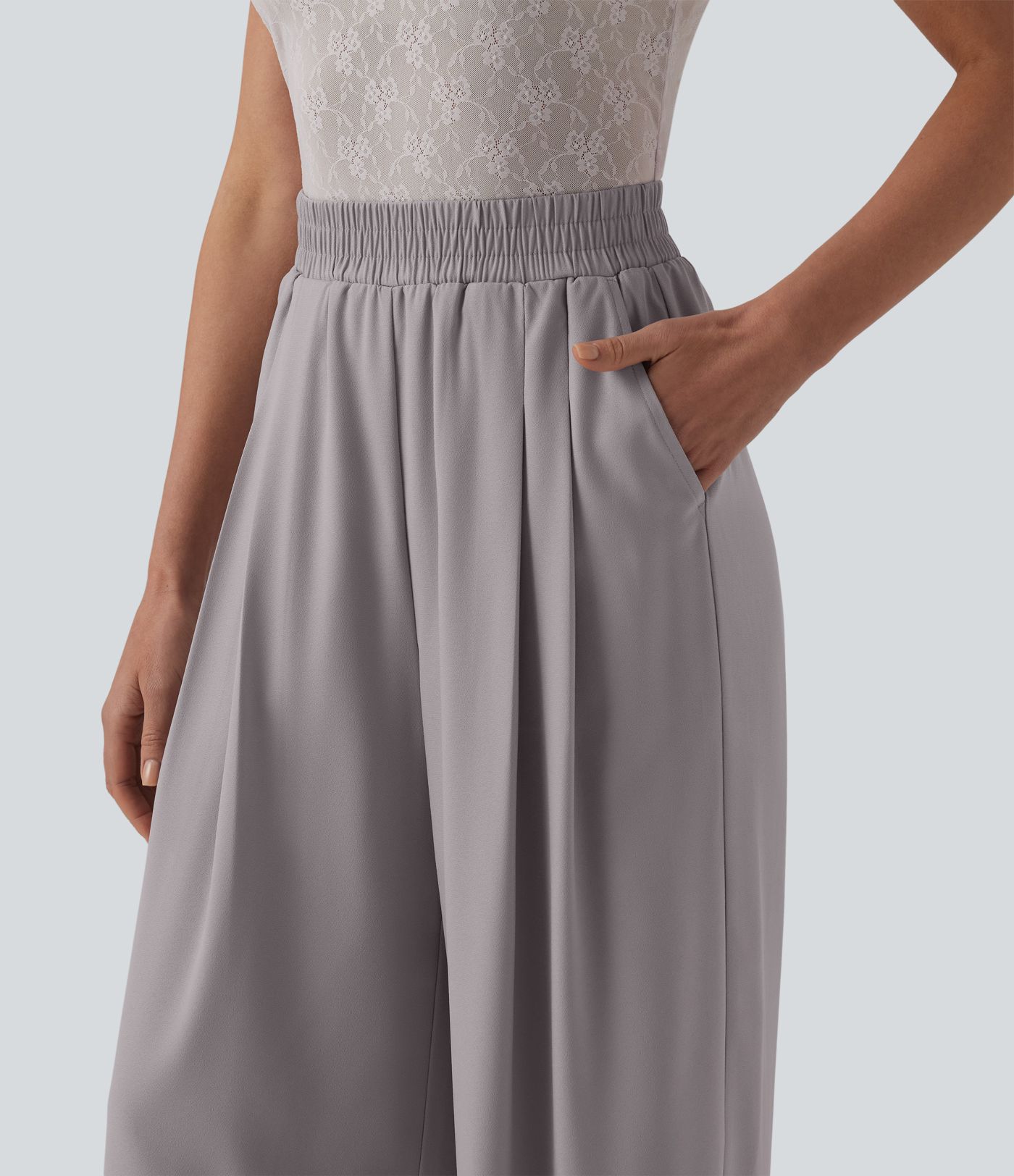 Pantalon décontracté en chiffon, taille haute, à jambes larges, résistant aux plis, avec poches