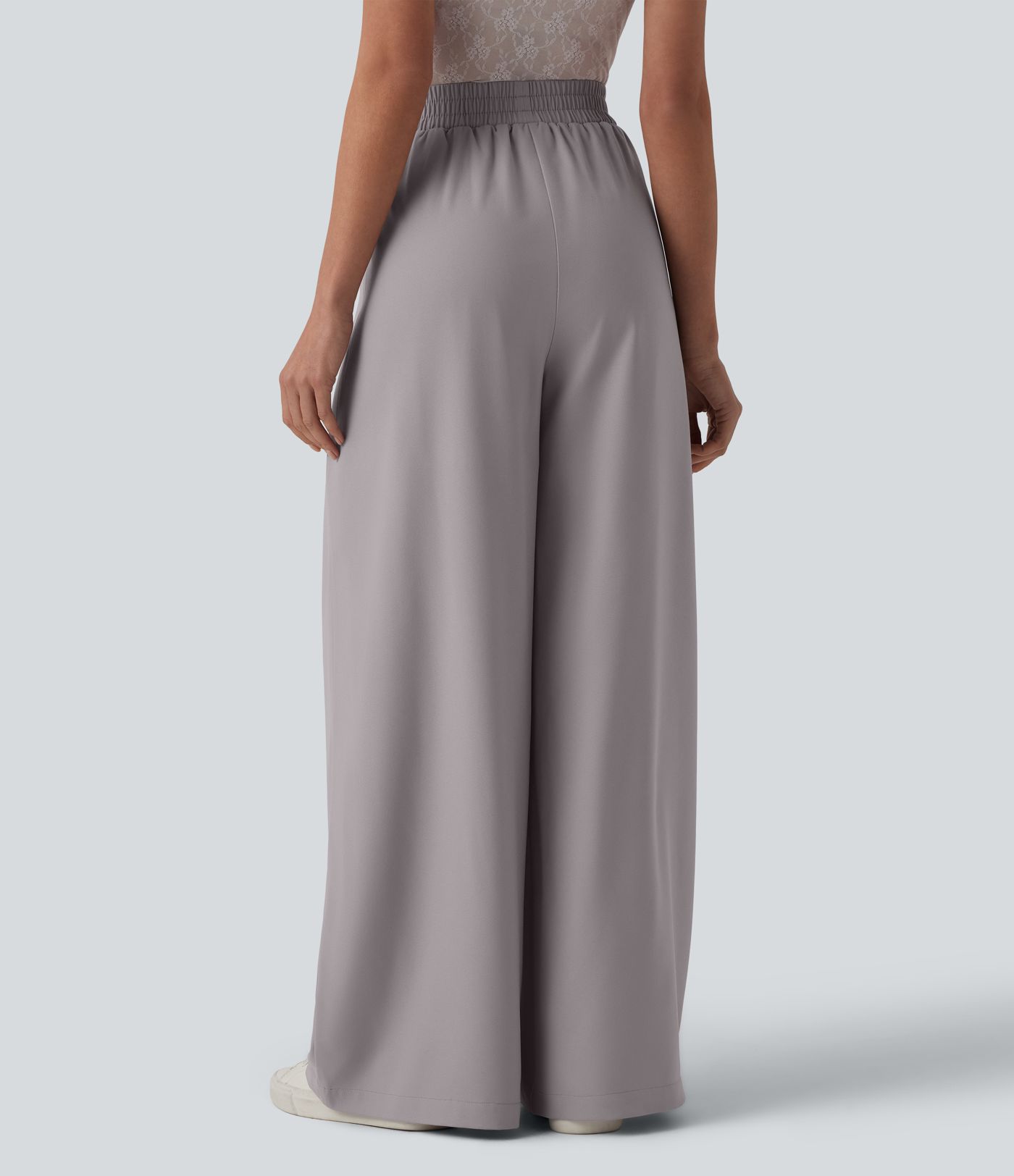 Pantalon décontracté en chiffon, taille haute, à jambes larges, résistant aux plis, avec poches