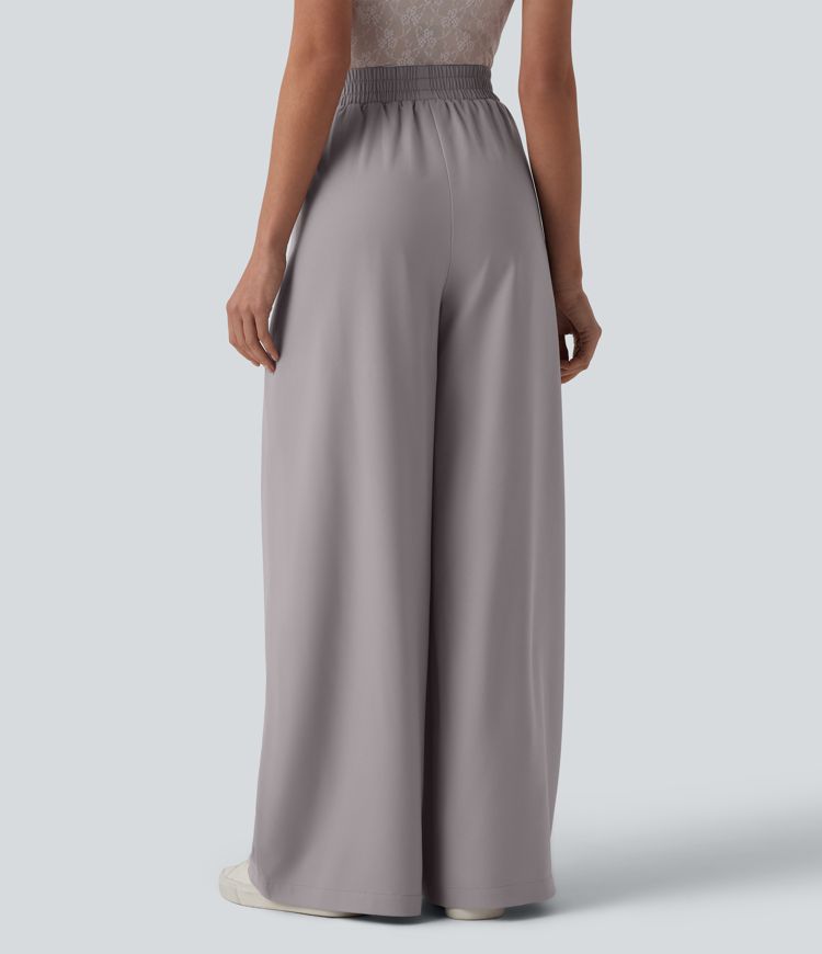 Pantalon décontracté en chiffon, taille haute, à jambes larges, résistant aux plis, avec poches