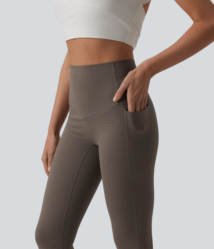 Halara UltraSculpt™ Legging running gainant ventre plat taille haute imprimé pied-de-poule avec poches