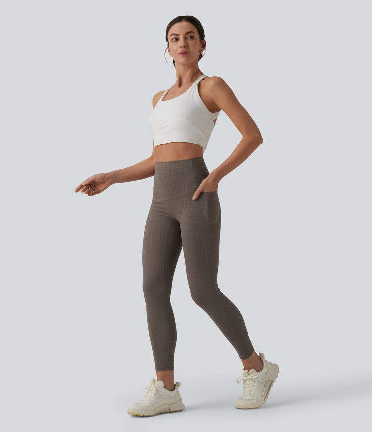 Halara UltraSculpt™ Legging running gainant ventre plat taille haute imprimé pied-de-poule avec poches