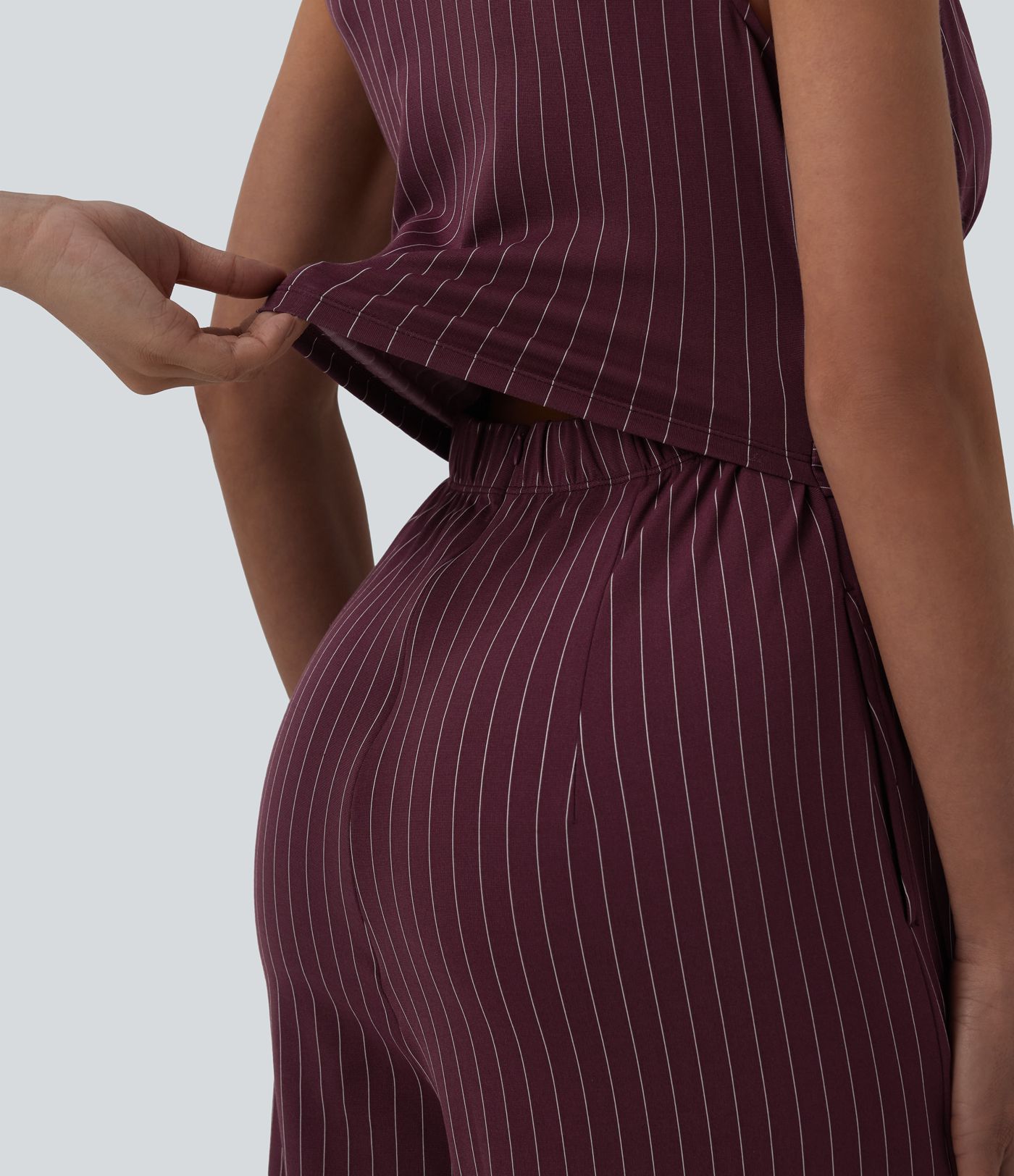 Combinaison tailleur col V sans manches à rayures et fronces avec poches - Easy Peasy