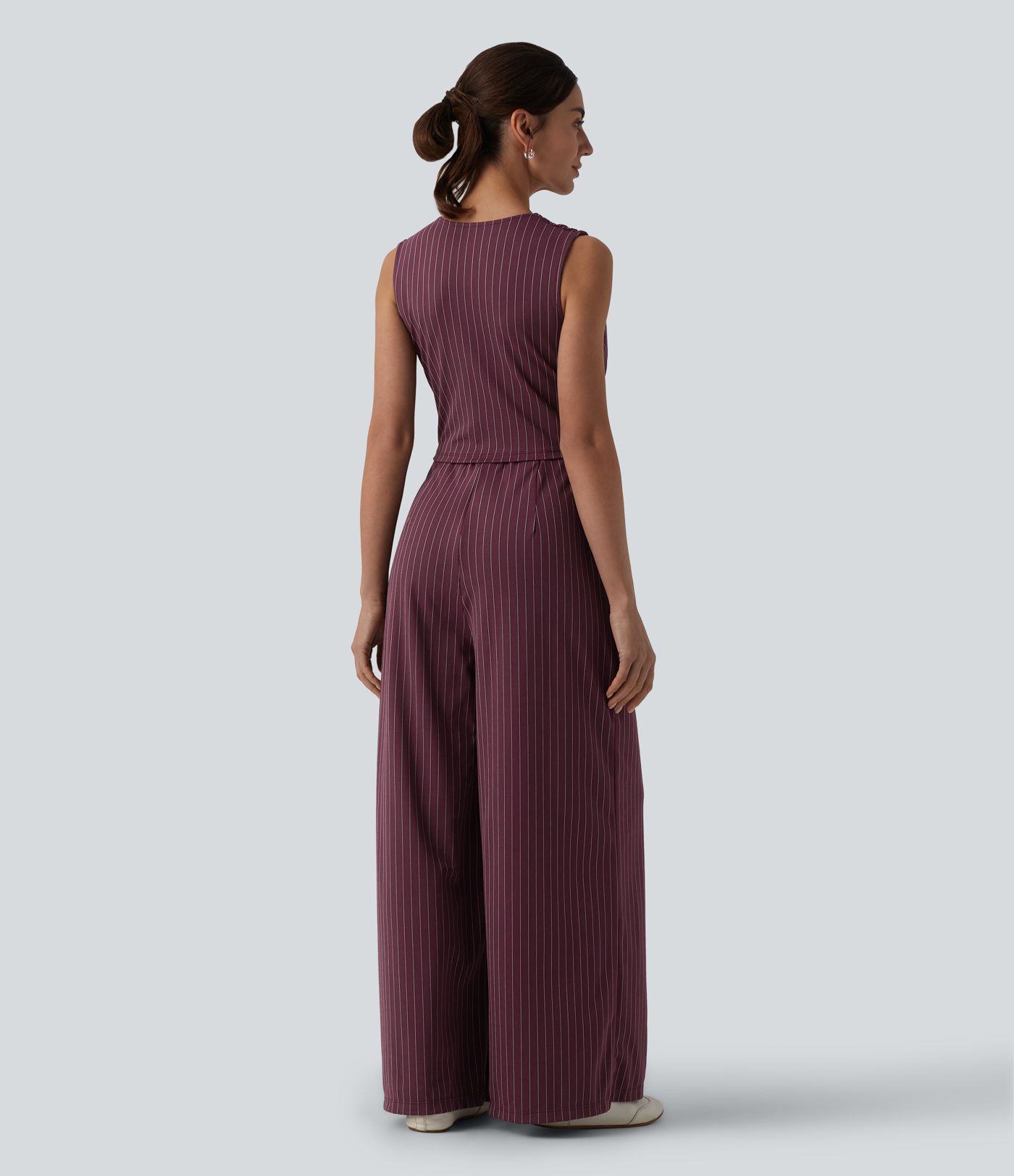 Combinaison tailleur col V sans manches à rayures et fronces avec poches - Easy Peasy