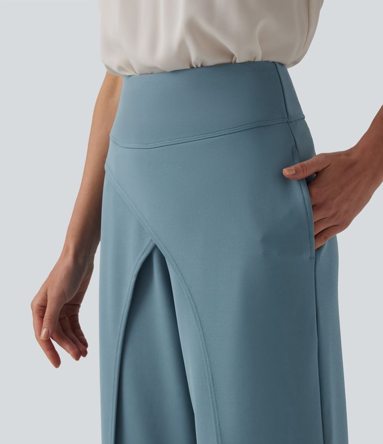 Halara Flex™ High Waisted Crossover Straight Leg Crepe Work Trousers with Pockets
