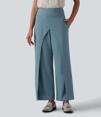 Halara Flex™ High-Waisted Straight-Leg Crepe Tailored Trousers with Pockets
