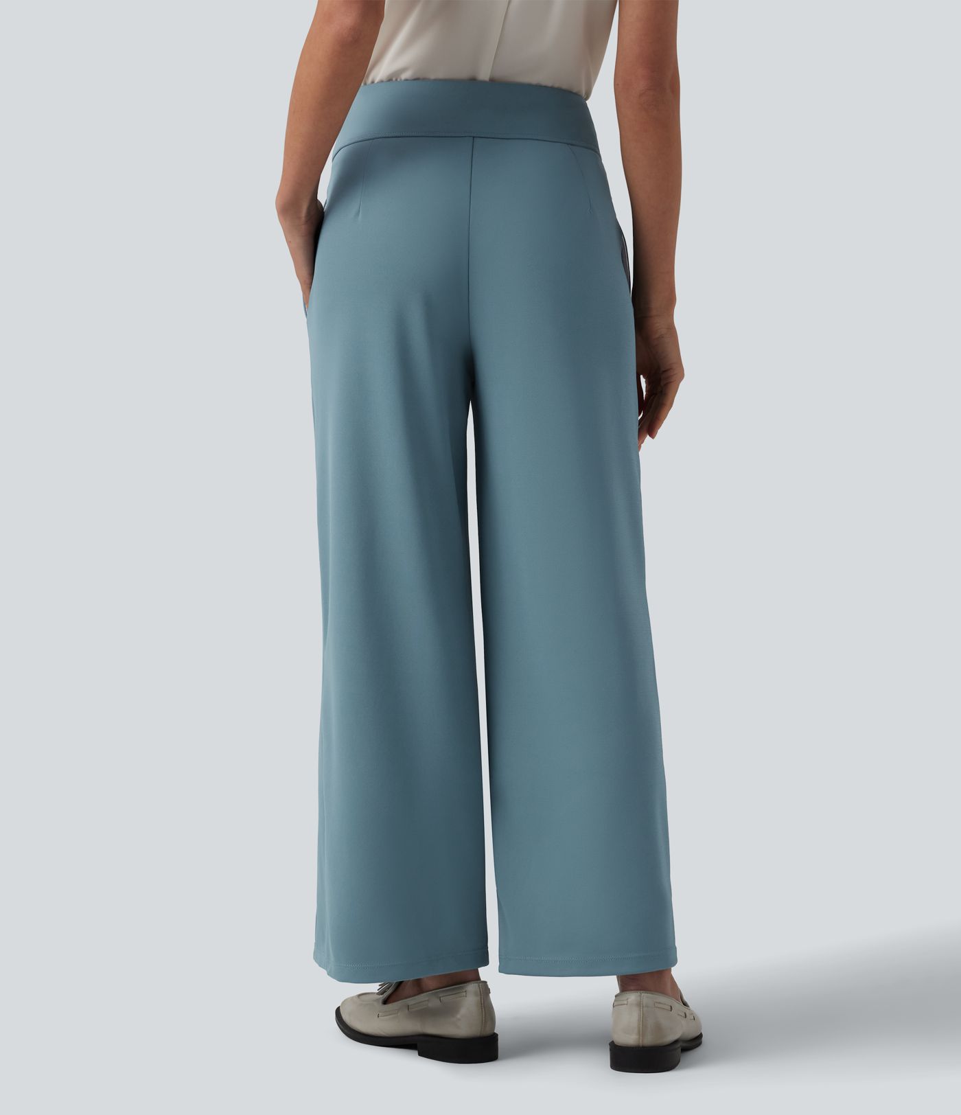 Halara Flex™ High Waisted Crossover Straight Leg Crepe Work Trousers with Pockets