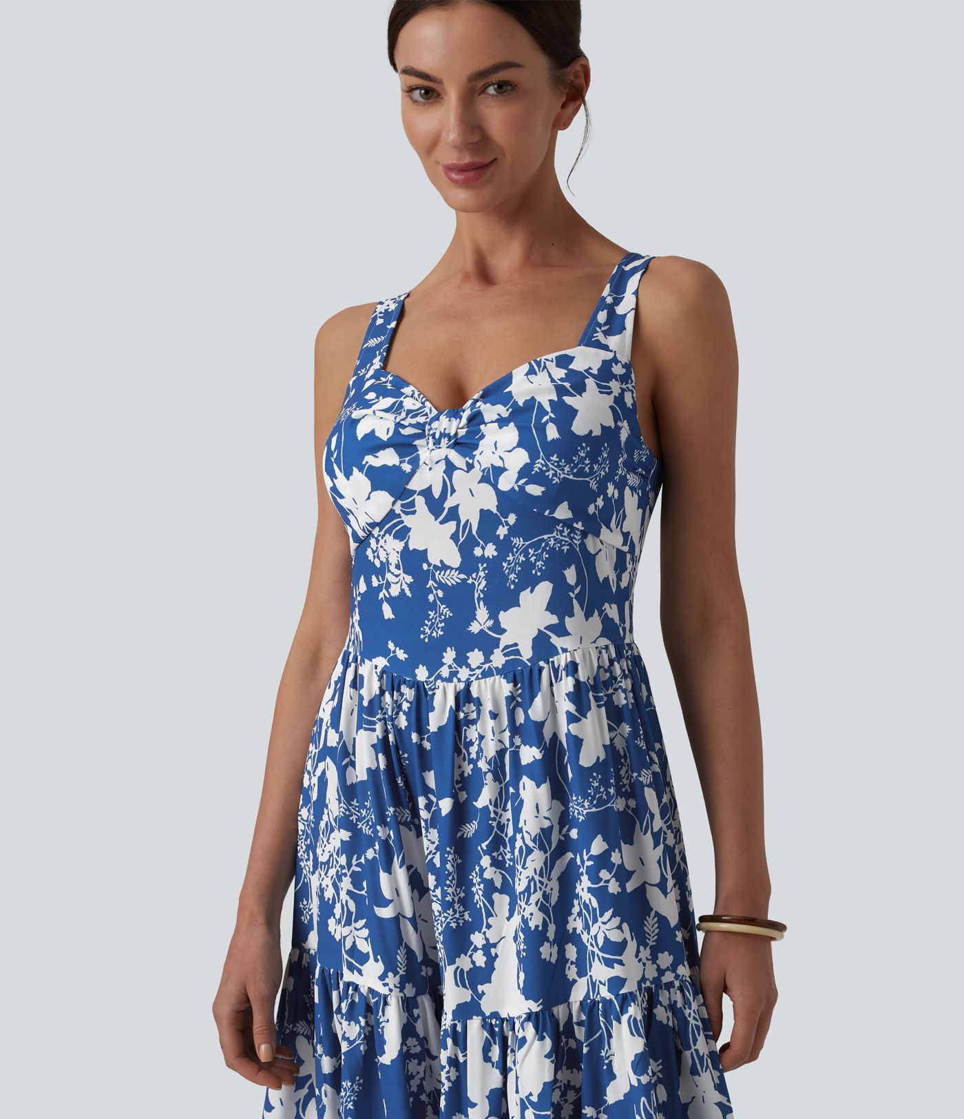 Sweetheart Neck Sleeveless Lace-up Floral Print Maxi Resort Dress