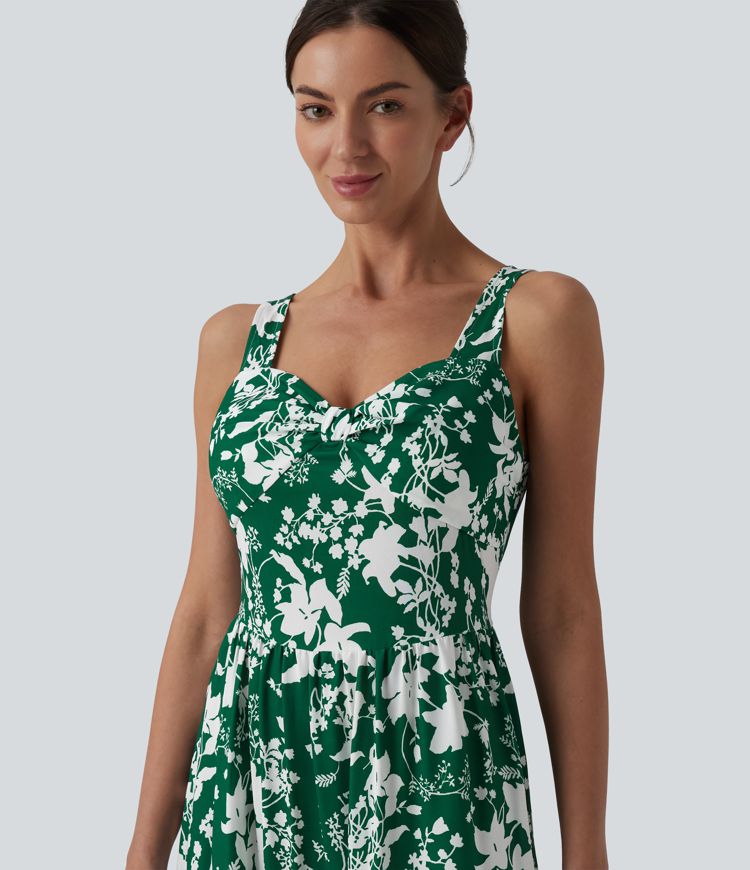 Sweetheart Neck Sleeveless Lace-up Floral Print Maxi Resort Dress