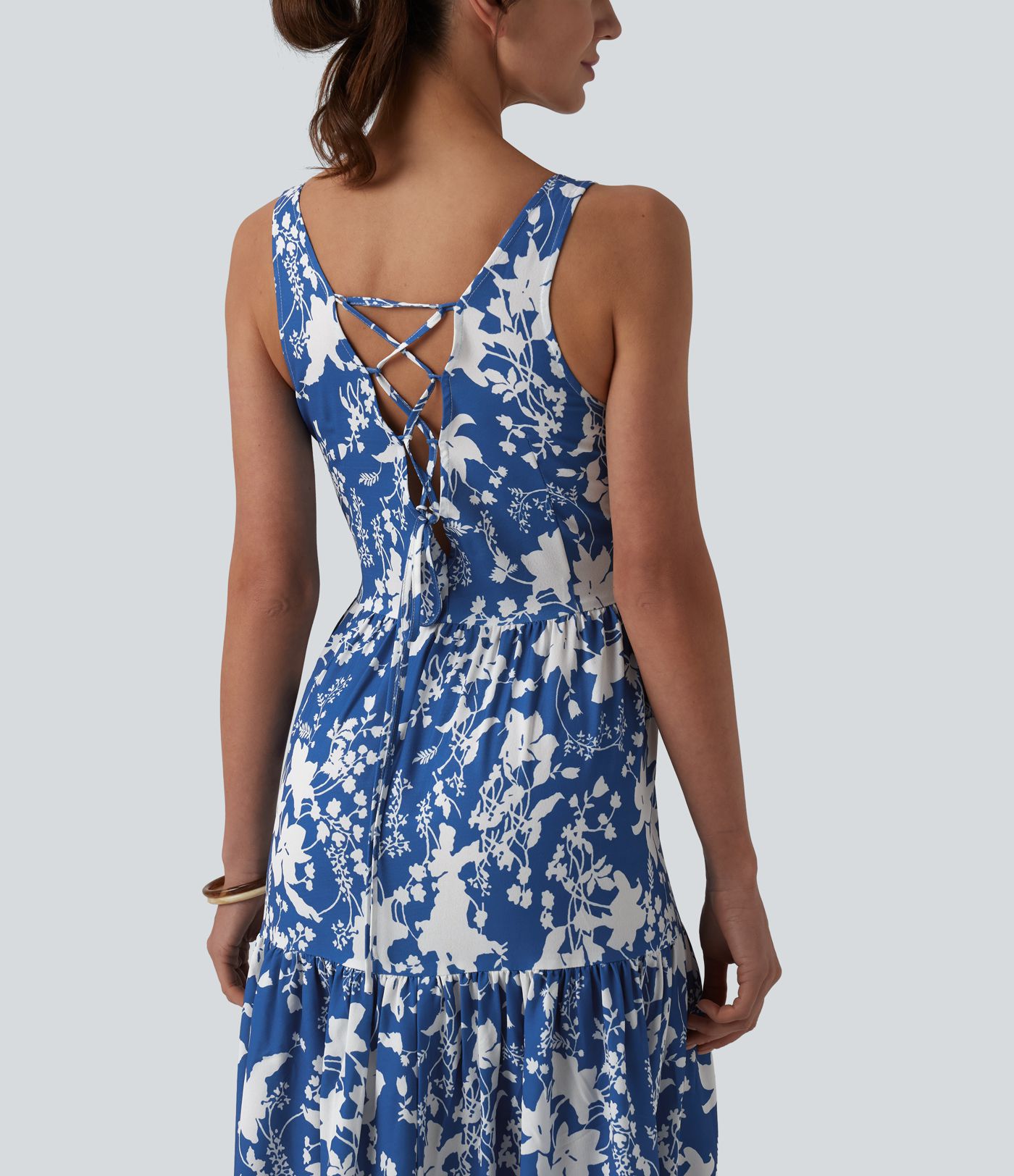Sweetheart Neck Sleeveless Lace-up Floral Print Maxi Resort Dress