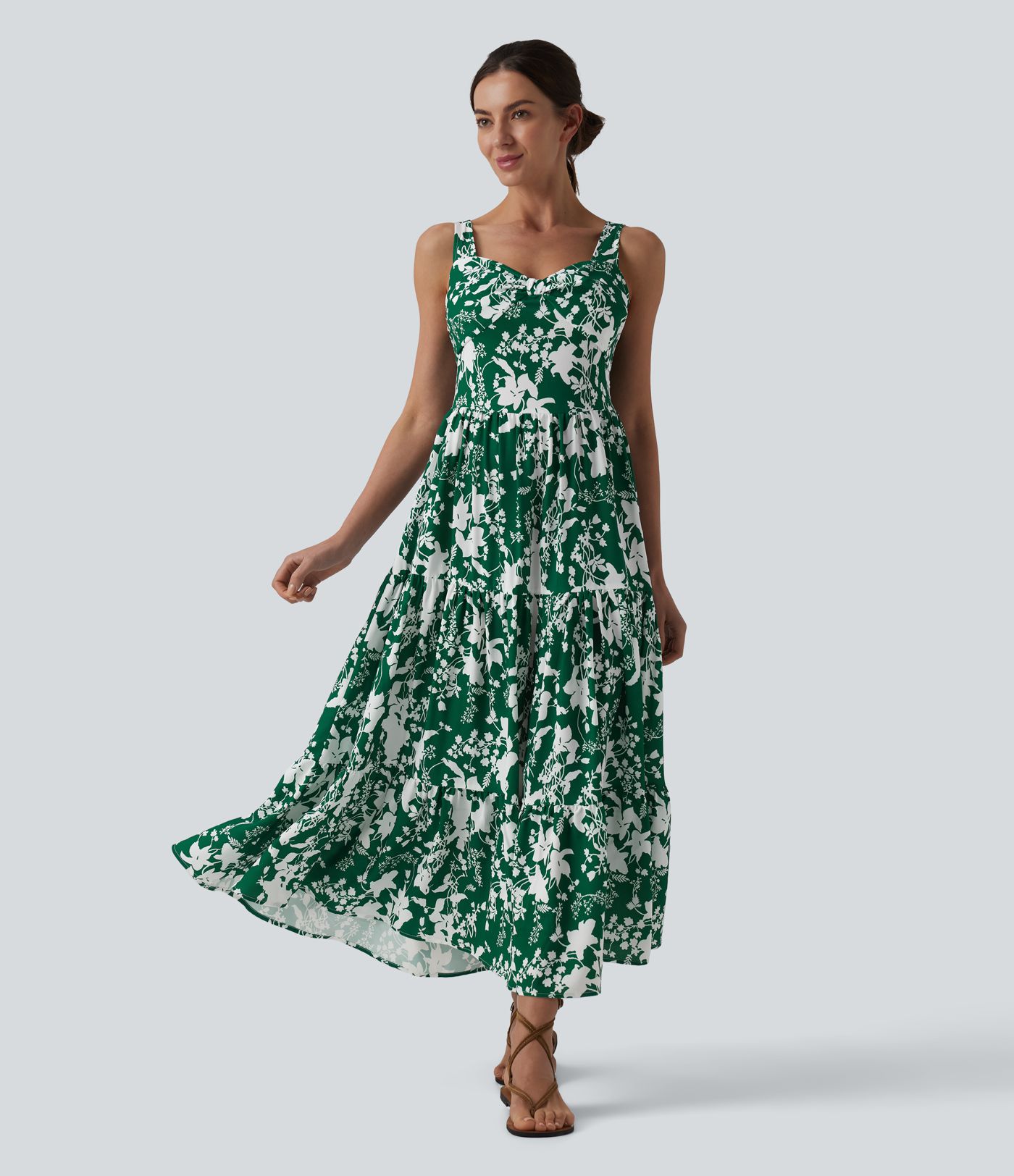 Maxi-Resortkleid mit Herzausschnitt, ärmellos, mit Schnürung und Blumenmuster