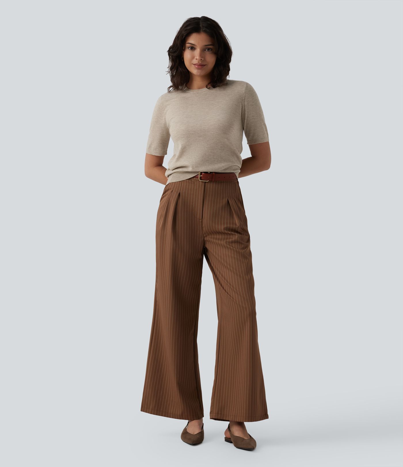 Round Neck Short Sleeve Slim Work Silk-Wool Blend Sweater