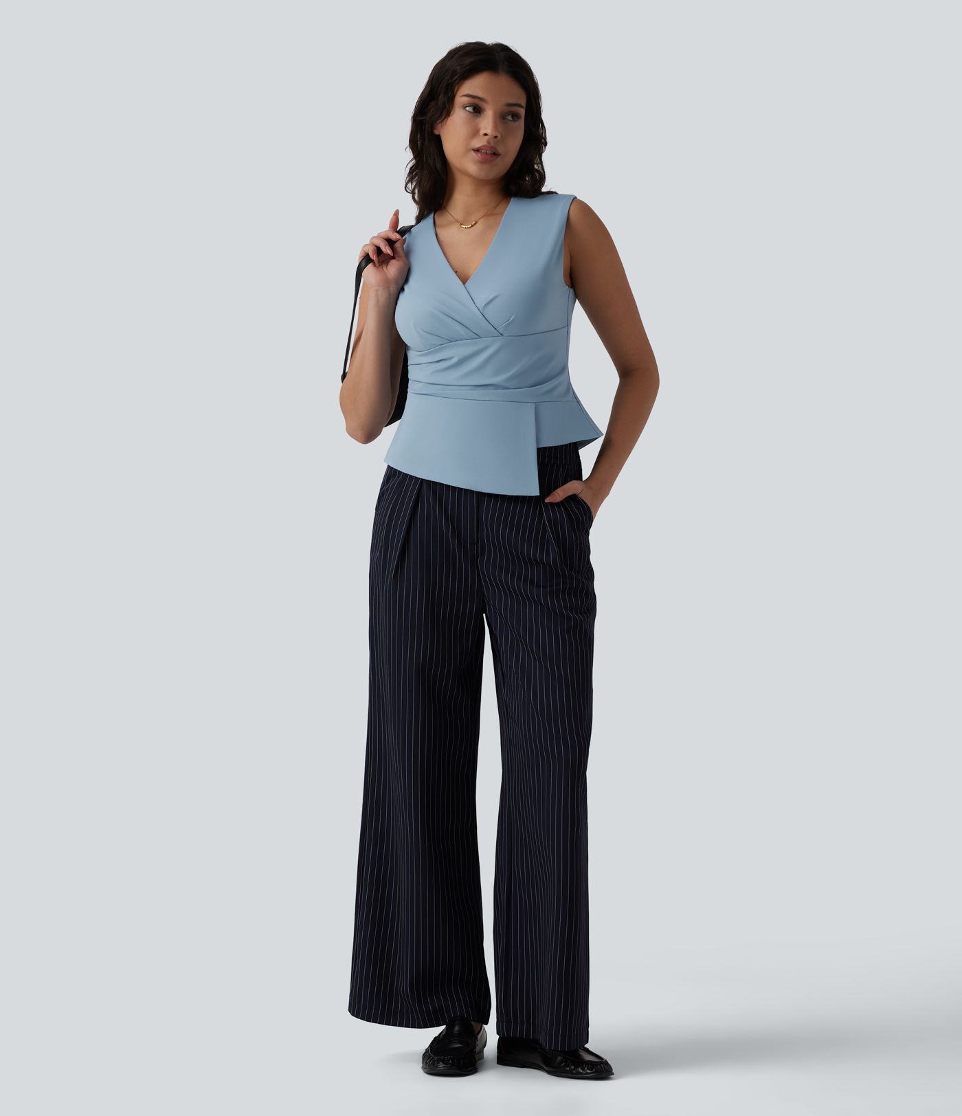 V Neck Sleeveless Work Blouse