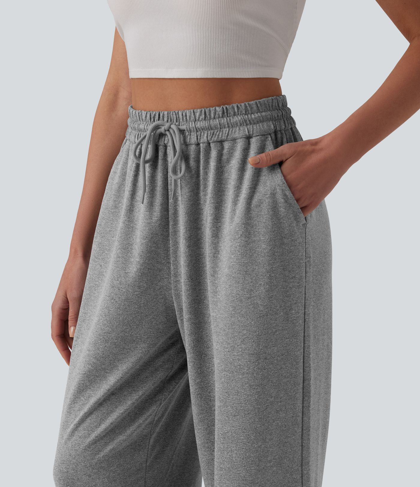 High Waisted Drawstring Wide Leg Casual Joggers with Pockets