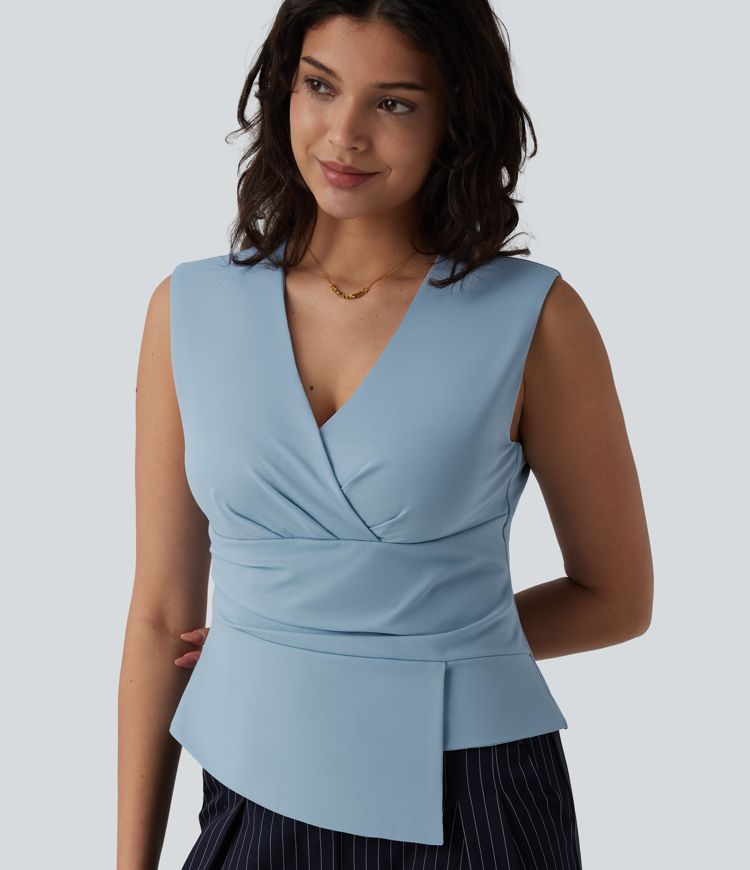 V Neck Sleeveless Work Blouse