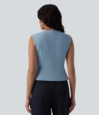 V Neck Sleeveless Work Blouse