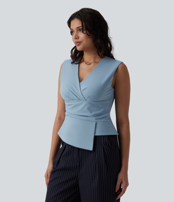 V Neck Sleeveless Work Blouse