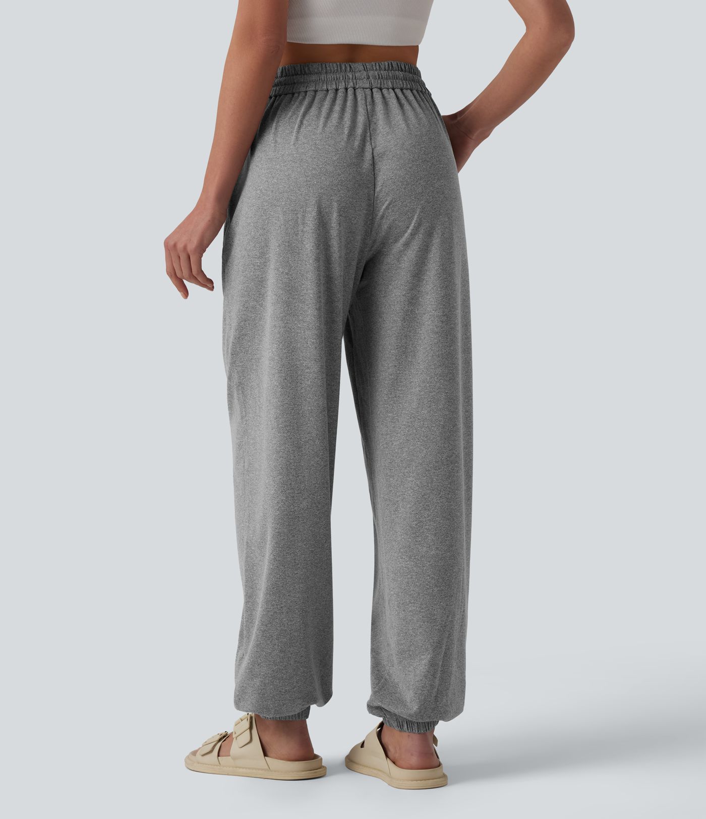 High Waisted Drawstring Wide Leg Casual Joggers with Pockets