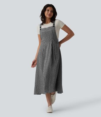 Plaid Flowy Midi Casual Dress with Pockets