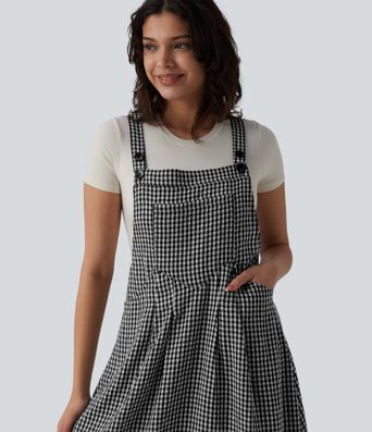 Plaid Flowy Midi Casual Dress with Pockets