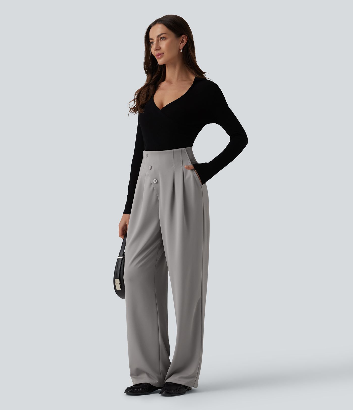 Halara Flex™ - Bürohose aus Crepe-Stoff mit superhohem Bund, Seitentaschen und weitem Bein