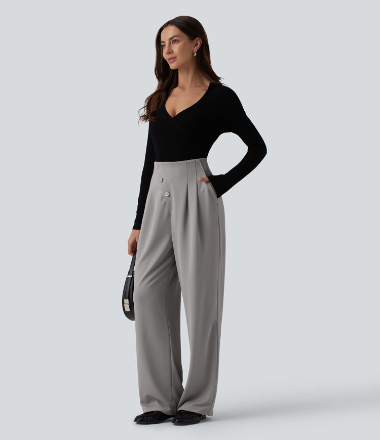 Halara Flex™ - Bürohose aus Crepe-Stoff mit superhohem Bund, Seitentaschen und weitem Bein