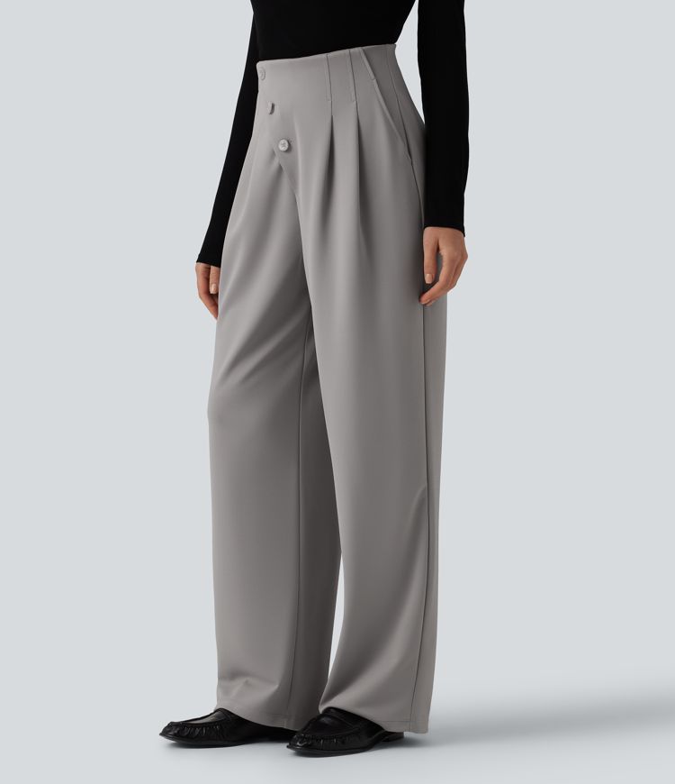 Halara Flex™ - Bürohose aus Crepe-Stoff mit superhohem Bund, Seitentaschen und weitem Bein