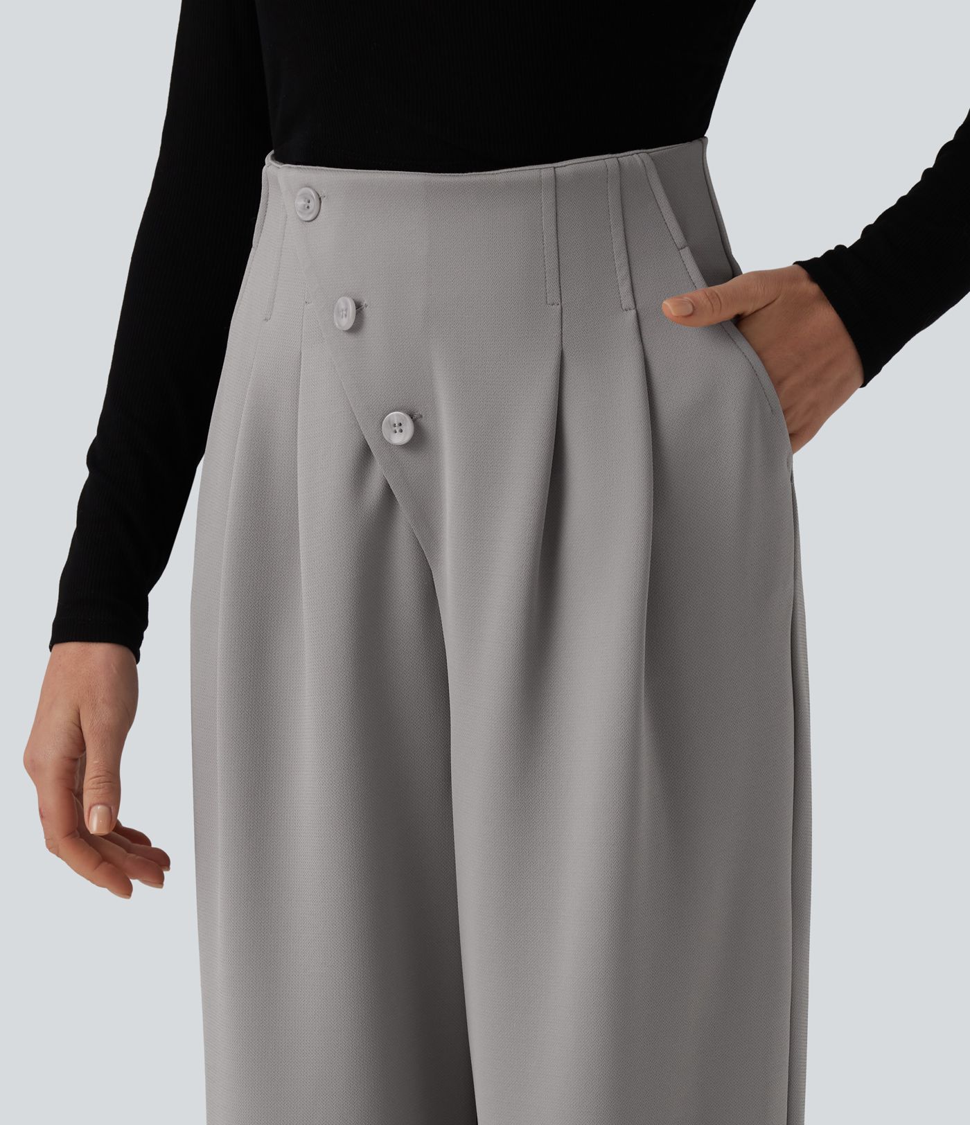 Halara Flex™ - Bürohose aus Crepe-Stoff mit superhohem Bund, Seitentaschen und weitem Bein