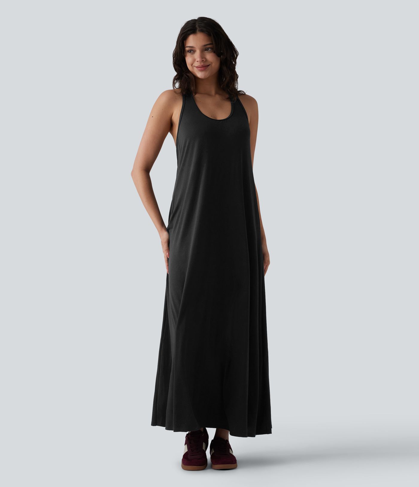Robe longue fluide casual col U Robe longue fluide casual col U