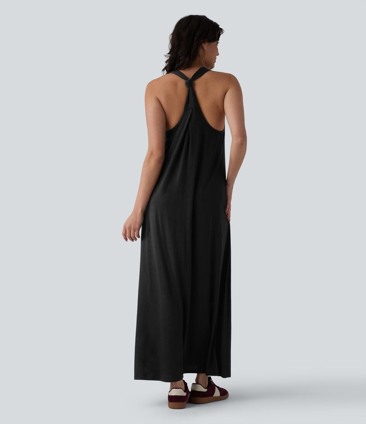 Robe longue fluide casual col U Robe longue fluide casual col U