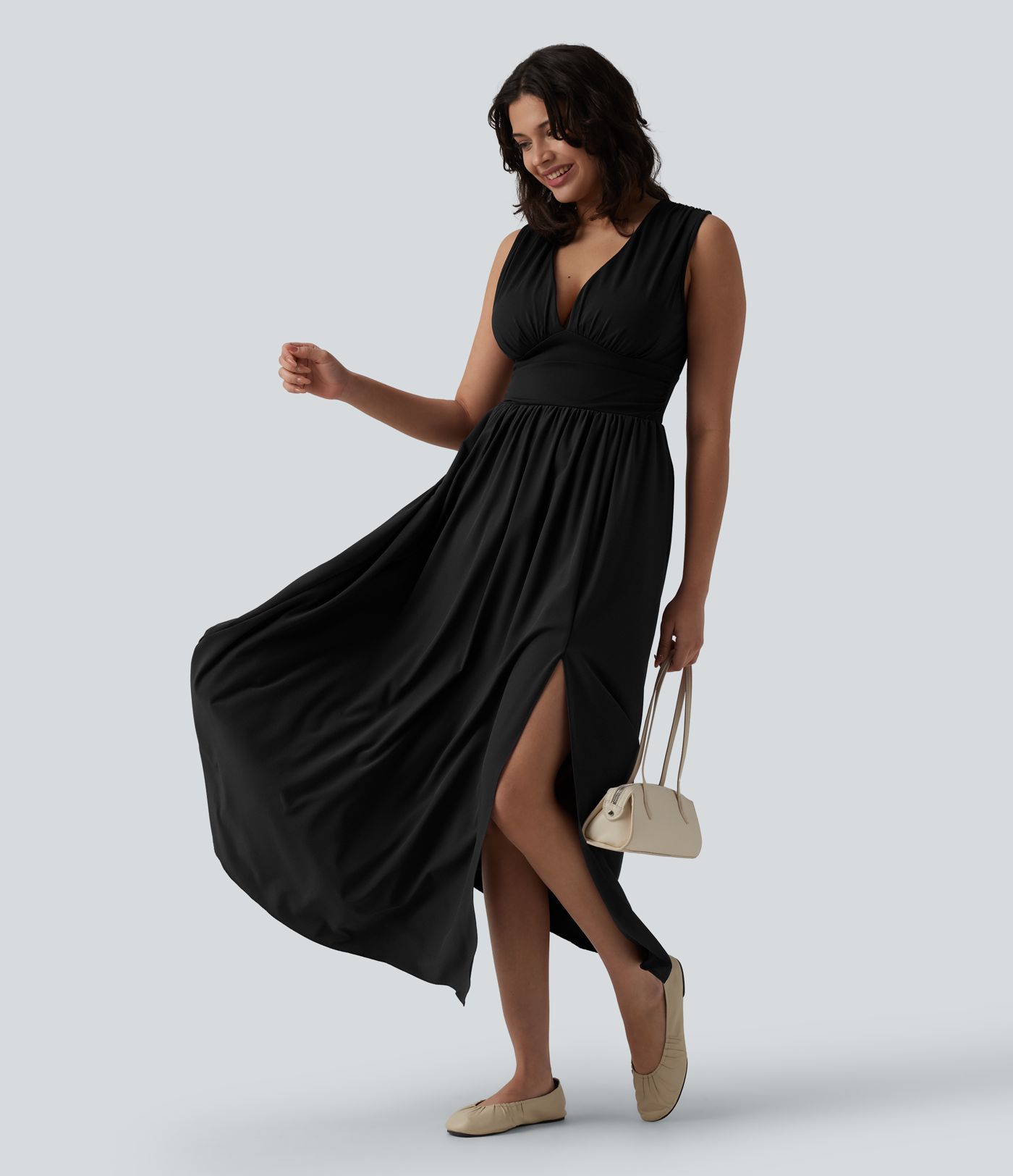 V Neck Sleeveless Flowy Maxi Casual Dress
