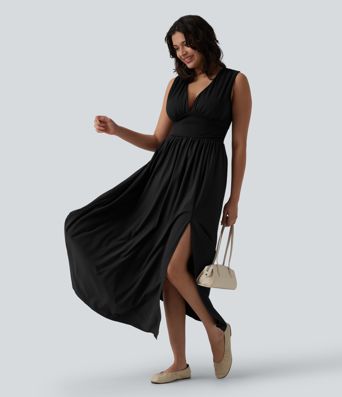V Neck Sleeveless Flowy Maxi Casual Dress