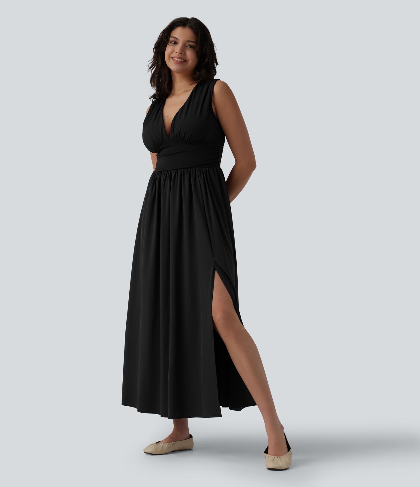V Neck Sleeveless Flowy Maxi Casual Dress