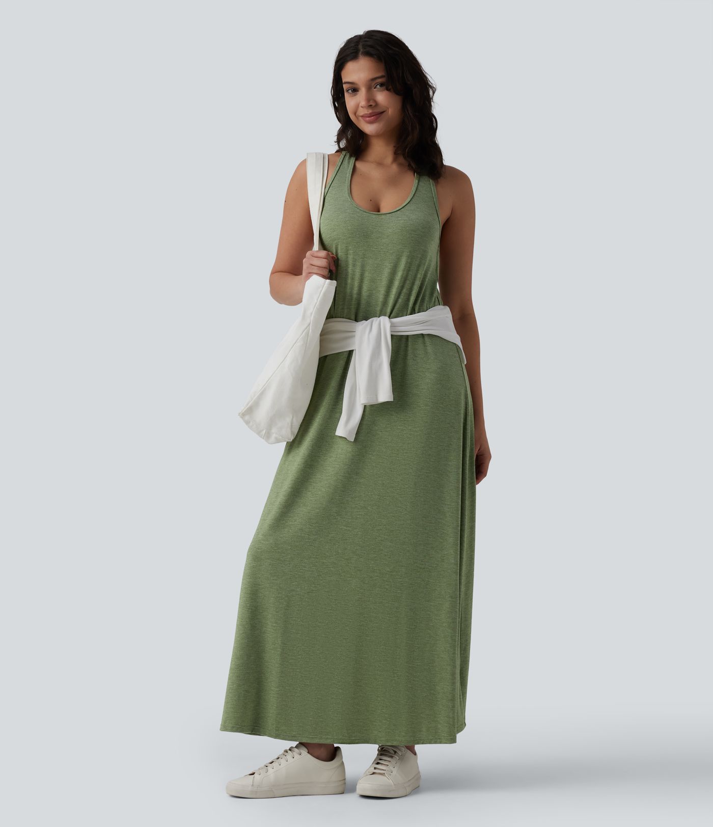 U Neck Flowy Maxi Casual Dress