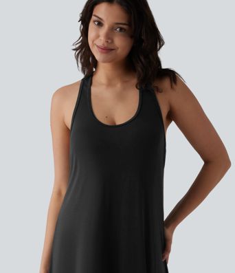 Robe longue fluide casual col U Robe longue fluide casual col U