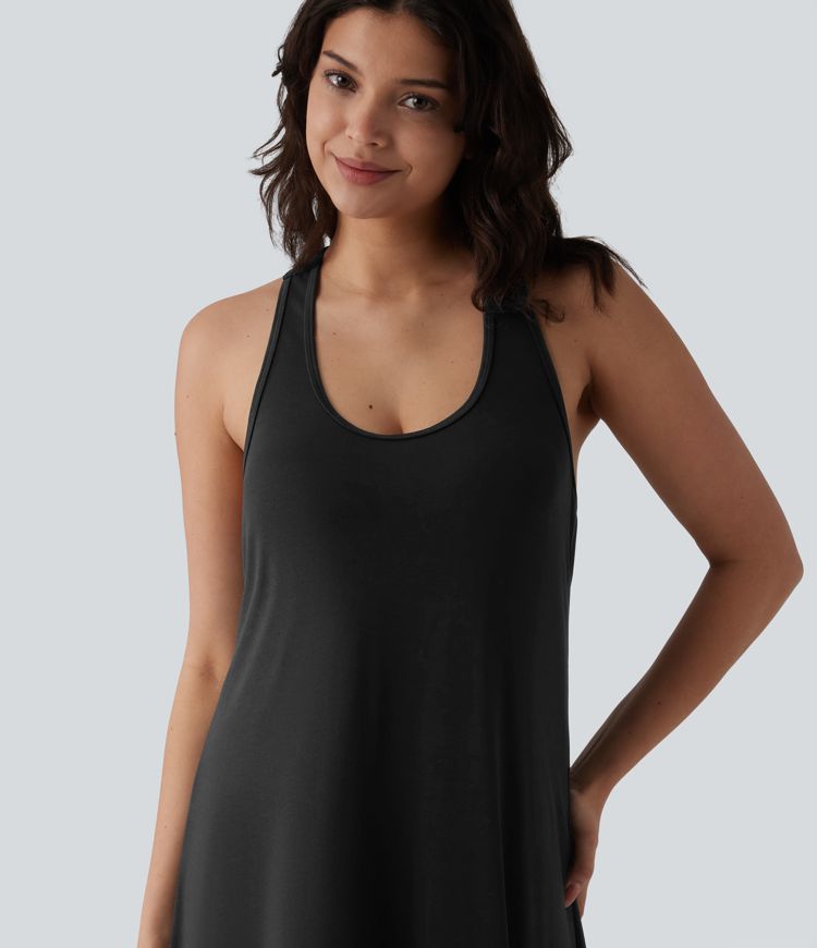Robe longue fluide casual col U Robe longue fluide casual col U