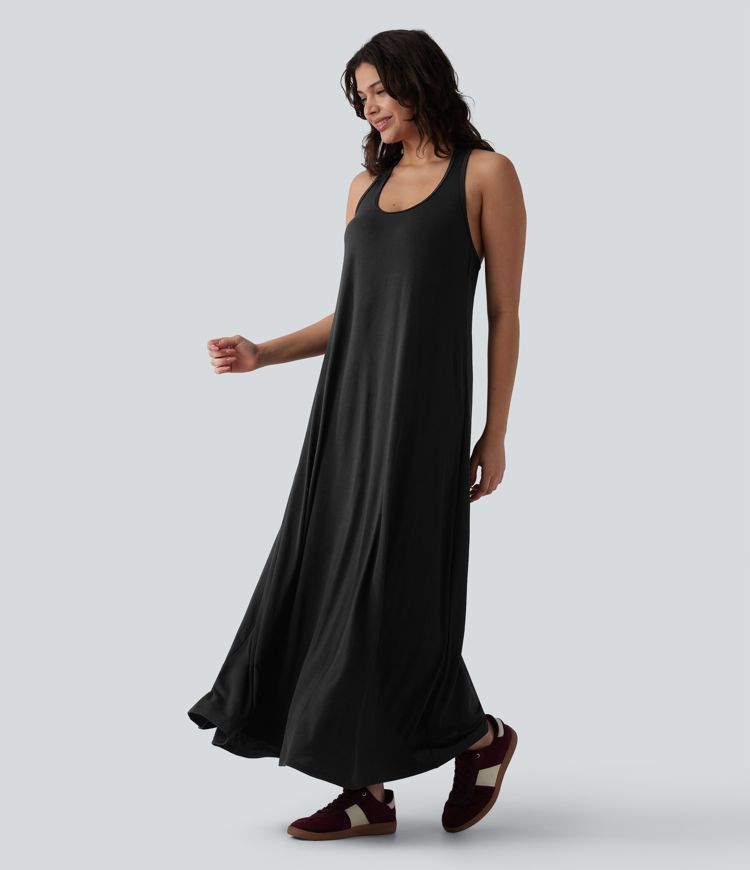 Robe longue fluide casual col U Robe longue fluide casual col U