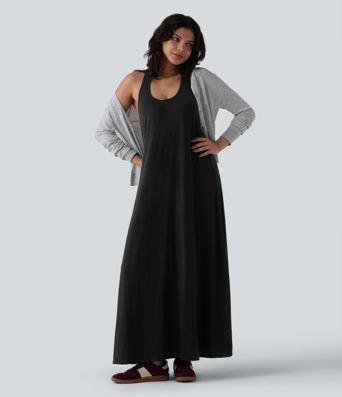 Robe longue fluide casual col U Robe longue fluide casual col U
