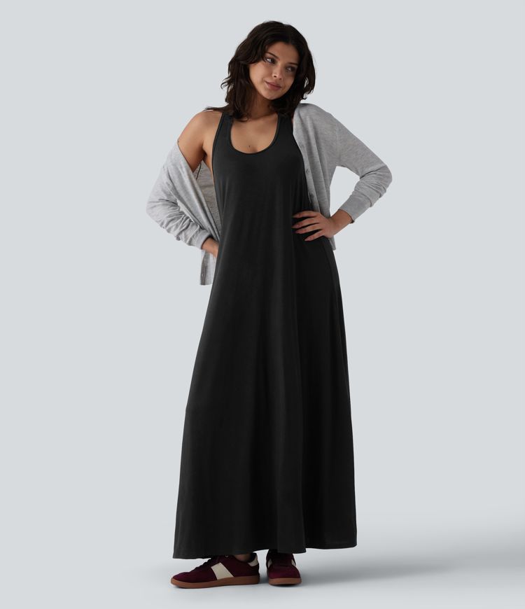 Robe longue fluide casual col U Robe longue fluide casual col U