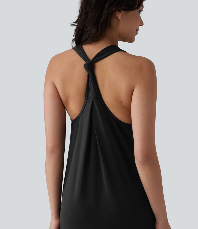 Robe longue fluide casual col U Robe longue fluide casual col U