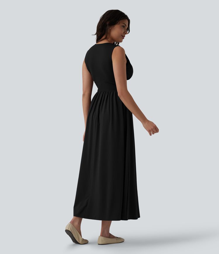 V Neck Sleeveless Flowy Maxi Casual Dress