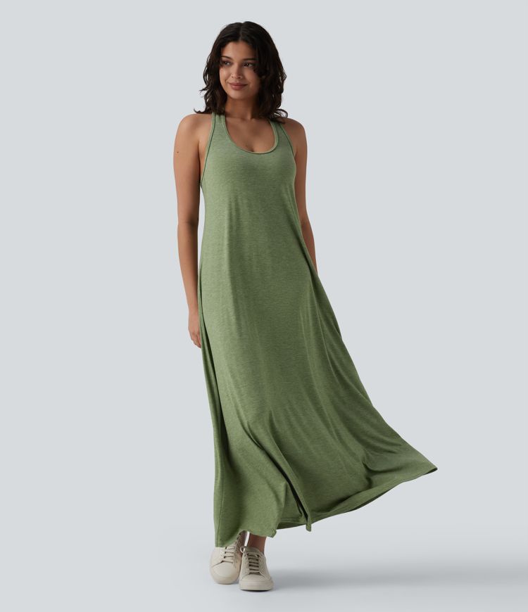 U Neck Flowy Maxi Casual Dress