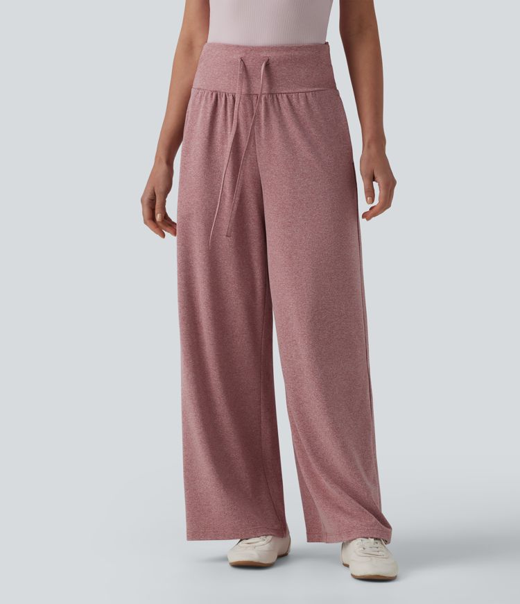 Pantalon casual large gainant taille haute à cordon de serrage avec poches Pantalon casual large gainant taille haute à cordon de serrage avec poches