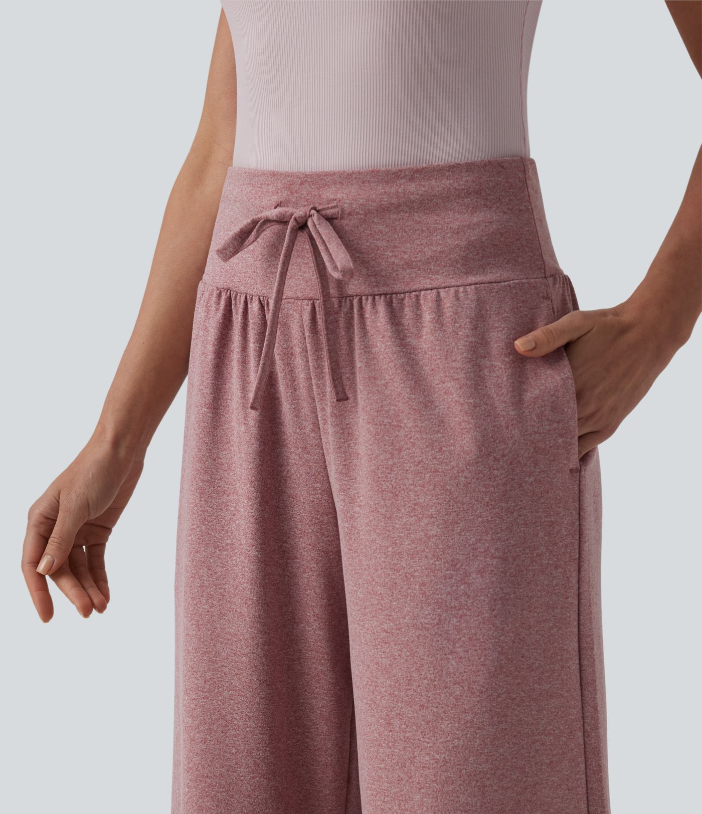 Pantalon casual large gainant taille haute à cordon de serrage avec poches Pantalon casual large gainant taille haute à cordon de serrage avec poches