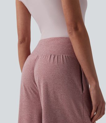 Pantalon casual large gainant taille haute à cordon de serrage avec poches Pantalon casual large gainant taille haute à cordon de serrage avec poches