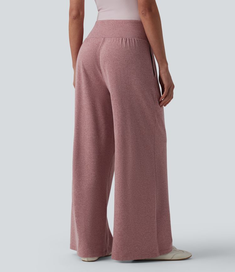 Pantalon casual large gainant taille haute à cordon de serrage avec poches Pantalon casual large gainant taille haute à cordon de serrage avec poches