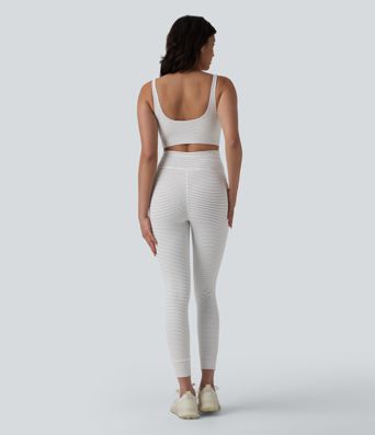 U Neck Cut Out Drawstring Tummy Control Stripe Yoga Jumpsuit with Pockets-Easy Peezy Edition